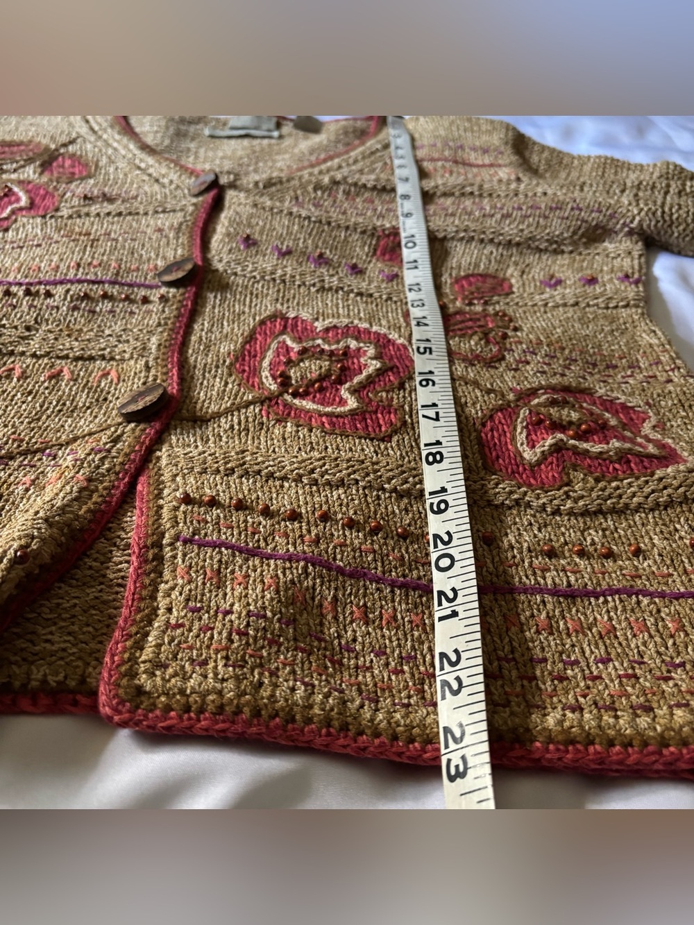 Sigrid Olsen Sport Sz M Vintage Women's Hand Knitted Cottagecore Silk Cardigan - Picture 10 of 10